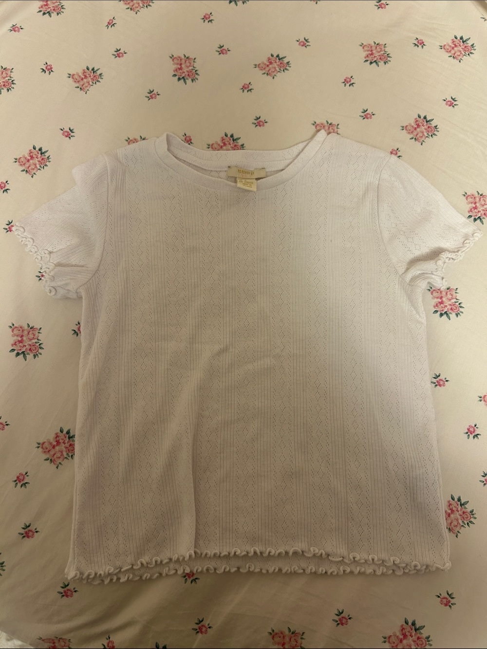 Forever 21 Girls White Short Sleeve Knit Tee with Scallop Trim